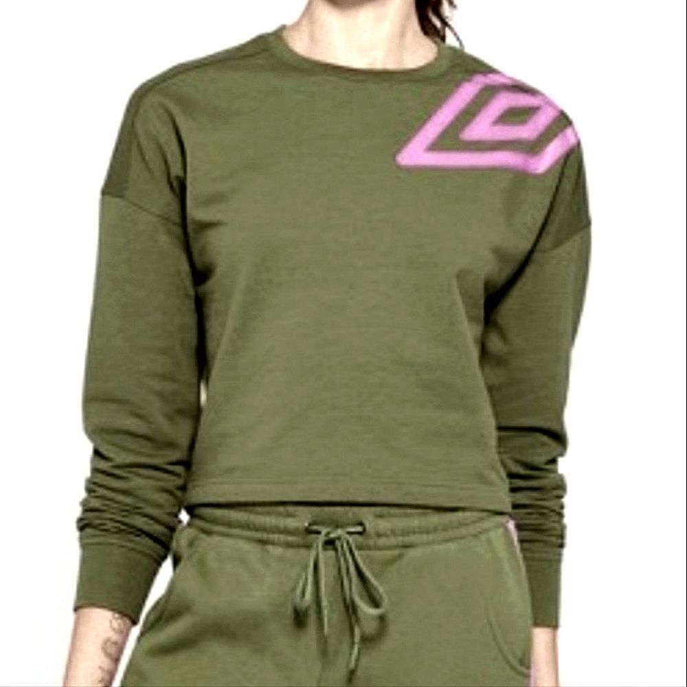 Umbro Women's Green Cropped Long Sleeve Diamond Logo Crewneck Sweatshirt